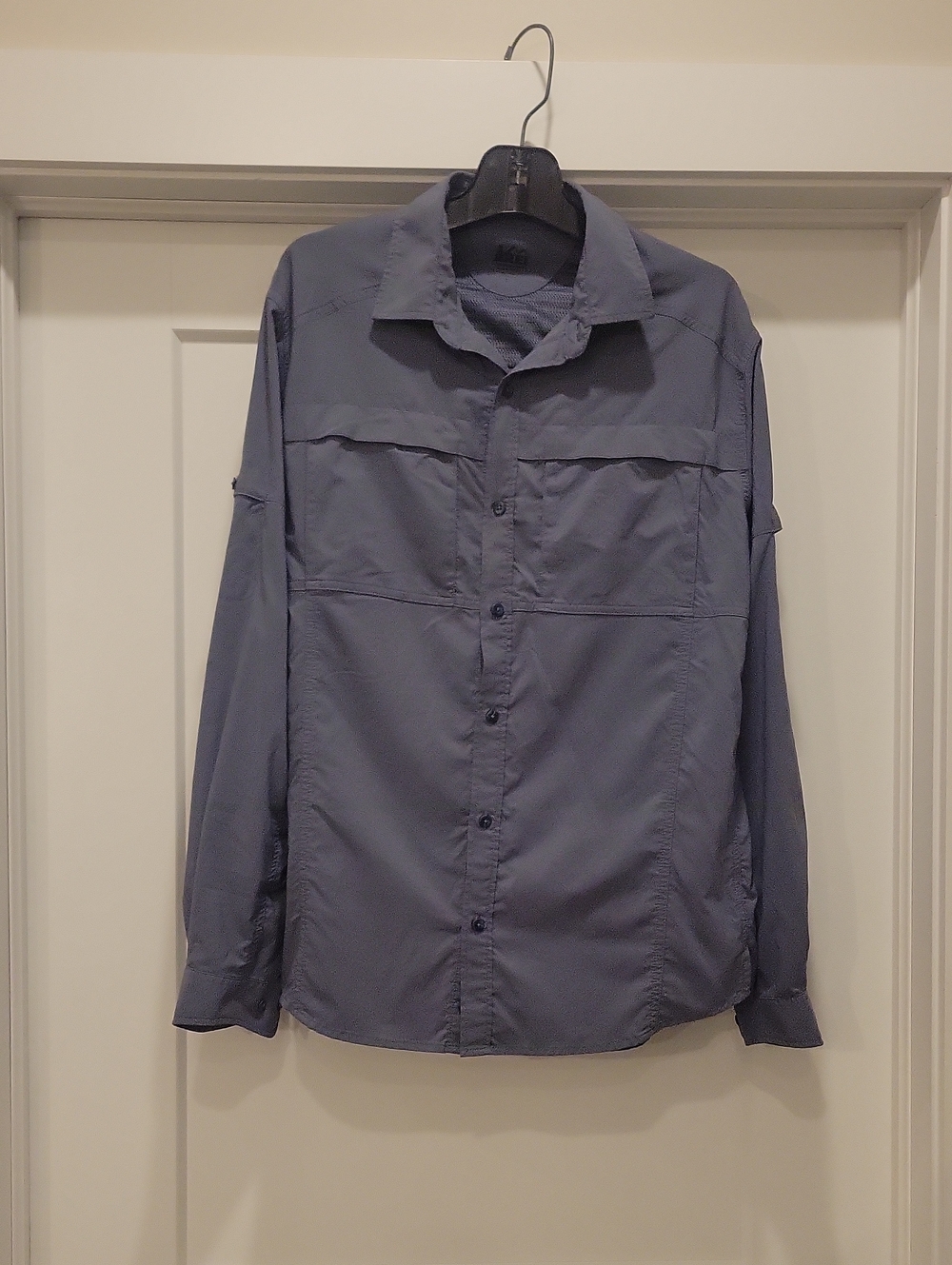REI nylon Lightweight Slate Blue Button-Up Shirt. Size L